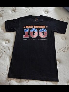 Harley-Davidson 100 Anniversary Black Men's sz M T-Shirt Stars & Stripes Graphic